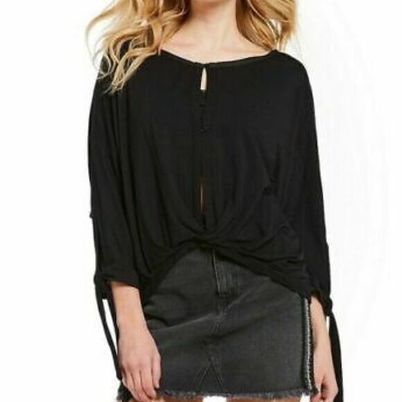 Free People Black Solid Keepin' On Button Blouse Size M - Picture 9 of 9